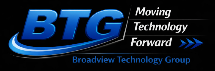 BTG - Broadview Technology Group | Moving Technology Forward with three blue arrows